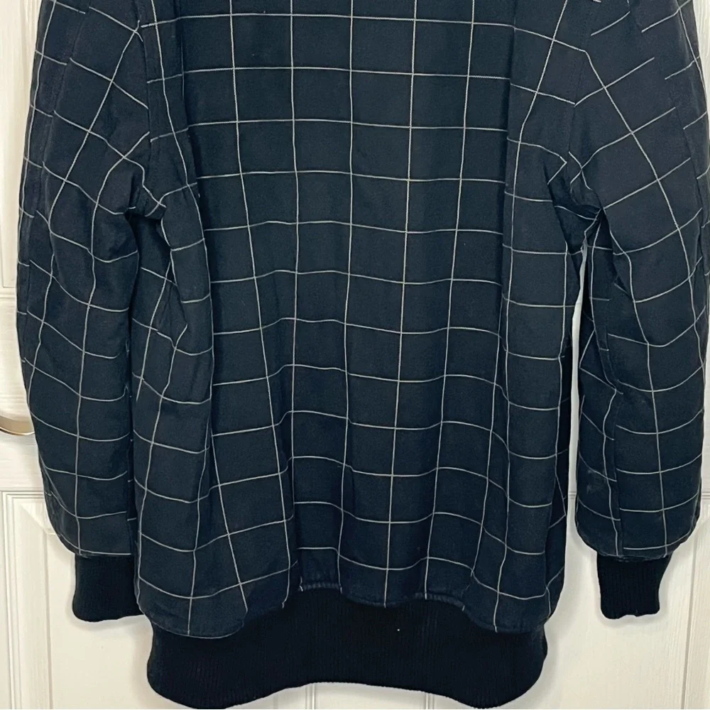 No Fear Thick Jacket Sz S Black Checkered Faux Fur Trim Hood Y2K Warm
